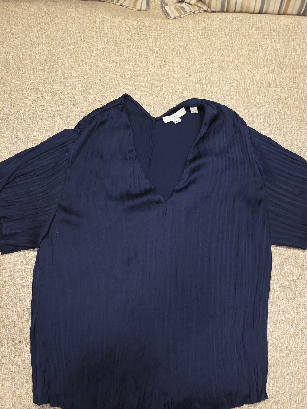 VINCE Navy V-Neck Pleated Women's Top XS